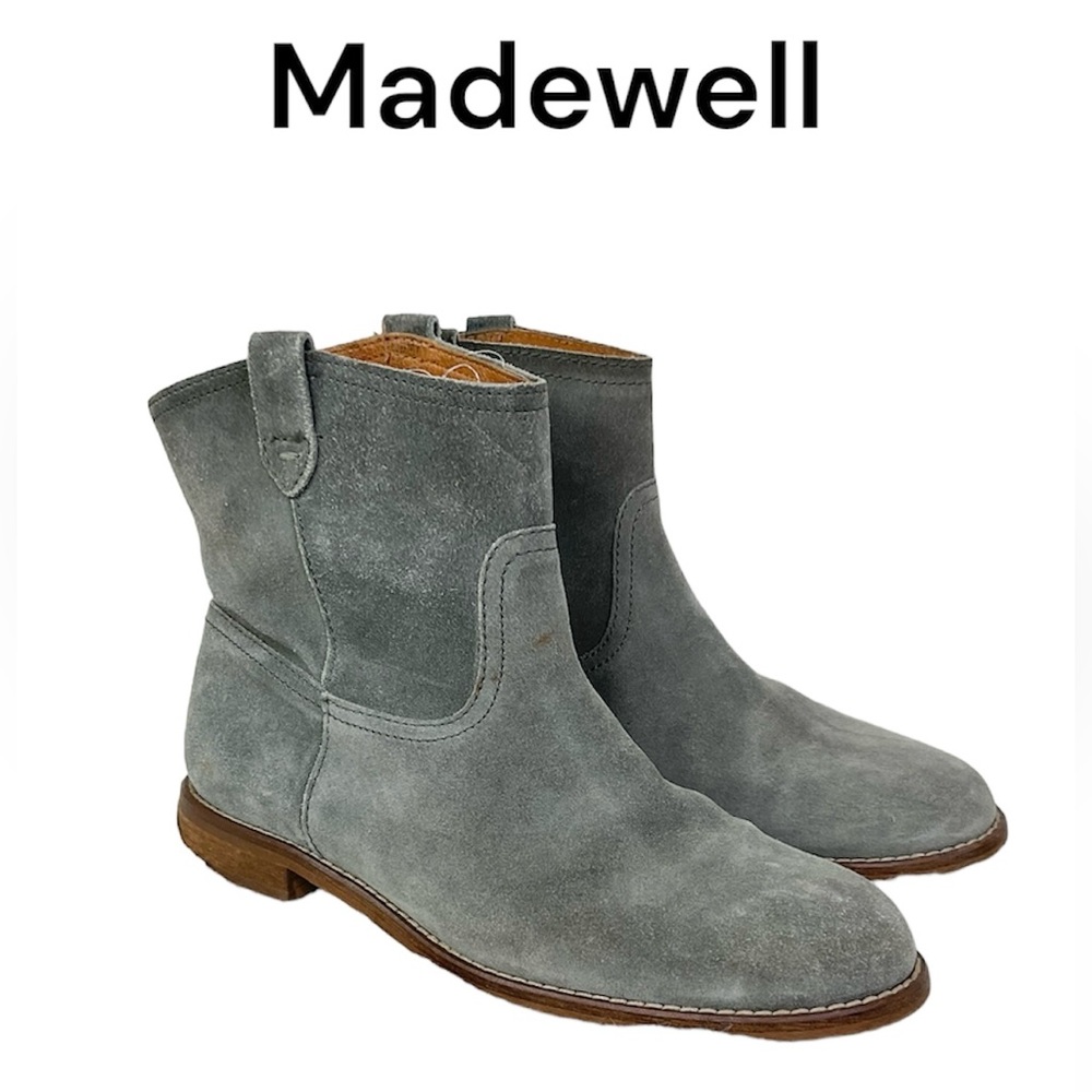 Madewell The Otis Grey Suede Leather Pull Up Flat Western Booties 8 1/2